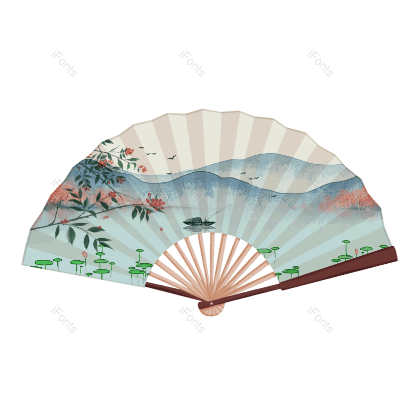 水墨图片,插画元素,扇子PNG,山水免抠素材